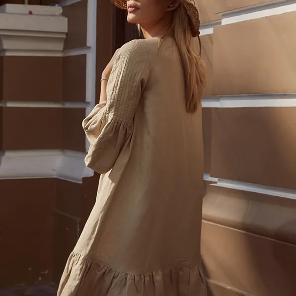 Váy Liền Nữ F2 Fashion & Freedom Linen Dress Cafe Stay Classy D366-CF-S-0919 Màu Be Size S