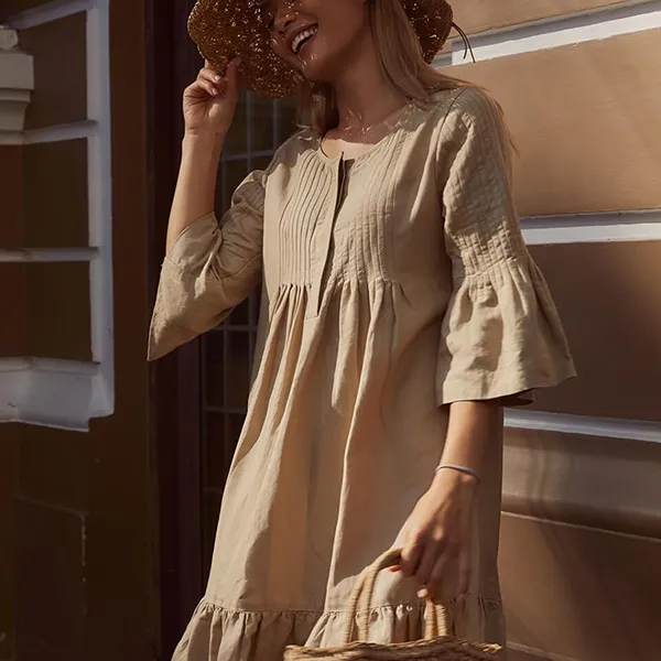 Váy Liền Nữ F2 Fashion & Freedom Linen Dress Cafe Stay Classy D366-CF-S-0919 Màu Be Size S