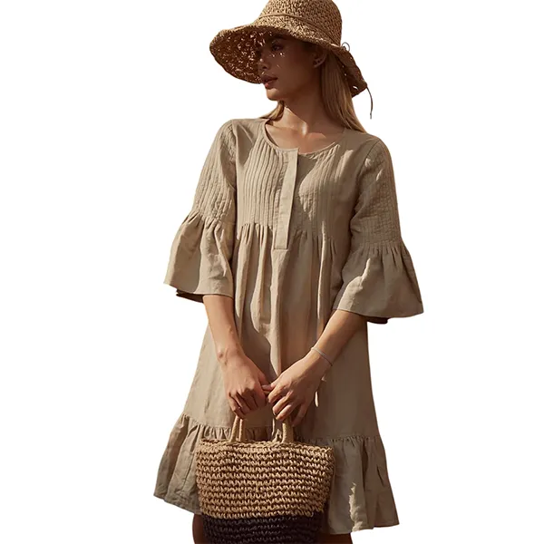 Váy Liền Nữ F2 Fashion & Freedom Linen Dress Cafe Stay Classy D366-CF-S-0919 Màu Be Size S