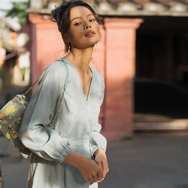 Váy Liền Nữ F2 Fashion & Freedom Modern Meets Heritage Blue Linen Dress D450-X-S-0620 Màu Xanh Blue Size S