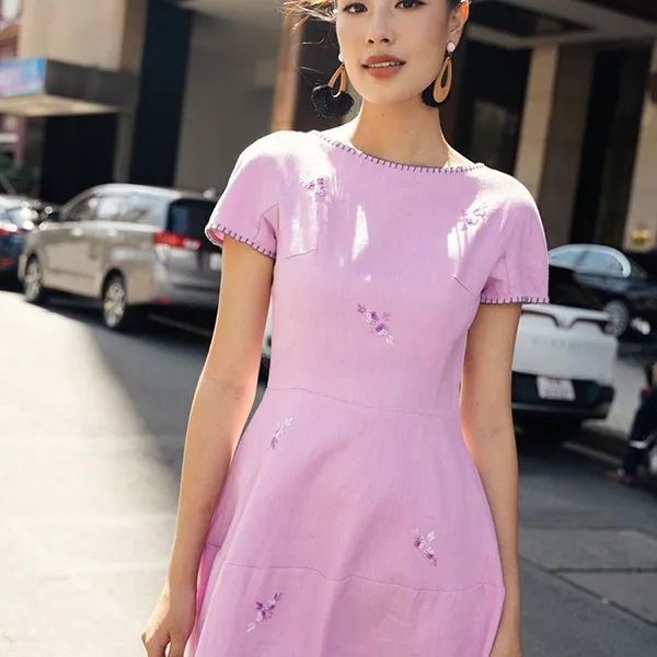 Váy Liền Nữ F2 Fashion & Freedom Purple Linen Dress With Embroidery Become Unveil Colors Of Freedom D521-TIM-T-S-0323 Màu Tím Size S