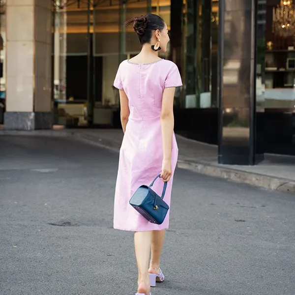 Váy Liền Nữ F2 Fashion & Freedom Purple Linen Dress With Embroidery Become Unveil Colors Of Freedom D521-TIM-T-S-0323 Màu Tím Size S