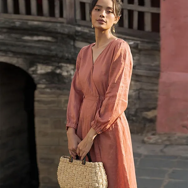 Váy Liền Nữ F2 Fashion & Freedom Stay Classy Pink Linen Dress D450-HD-S-0620 Màu Hồng Size S