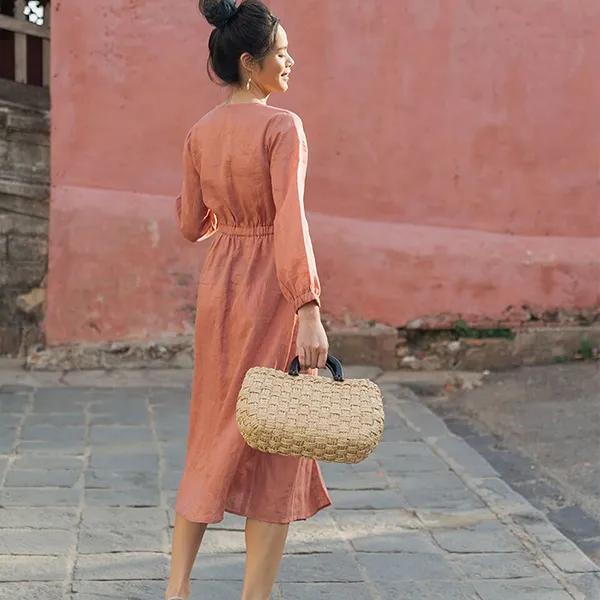 Váy Liền Nữ F2 Fashion & Freedom Stay Classy Pink Linen Dress D450-HD-S-0620 Màu Hồng Size S
