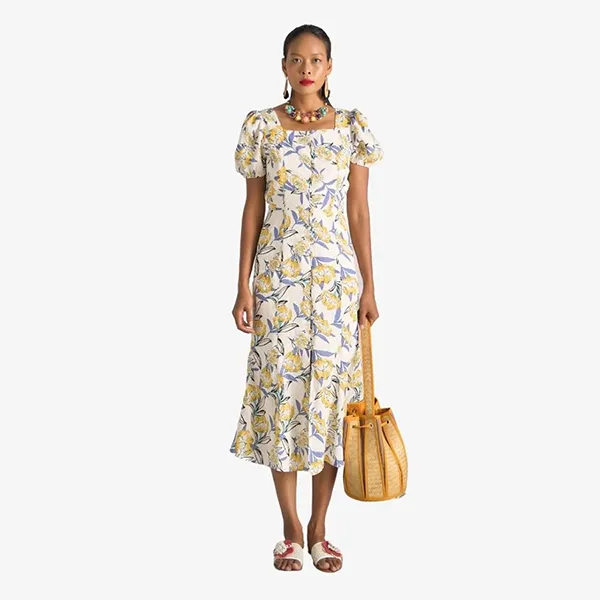 Váy Linen Nữ F2 Fashion & Freedom Bright And Shine D627-TV-S-0622 Màu Trắng/Vàng Size S