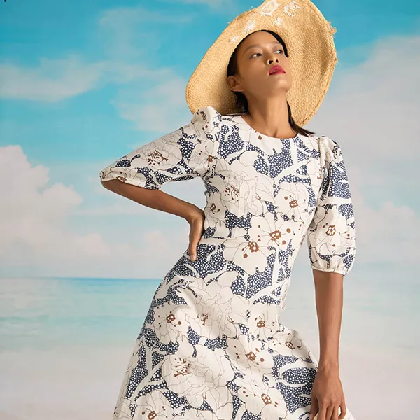 Váy Linen Nữ F2 Fashion & Freedom Bright And Shine D632-TX-S-0622 Màu Trắng/Xanh Size S