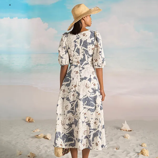 Váy Linen Nữ F2 Fashion & Freedom Bright And Shine D632-TX-S-0622 Màu Trắng/Xanh Size S