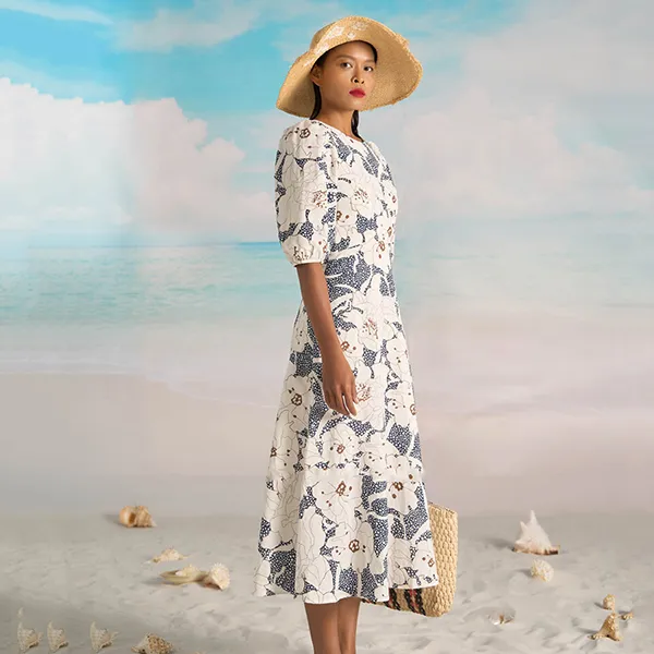 Váy Linen Nữ F2 Fashion & Freedom Bright And Shine D632-TX-S-0622 Màu Trắng/Xanh Size S