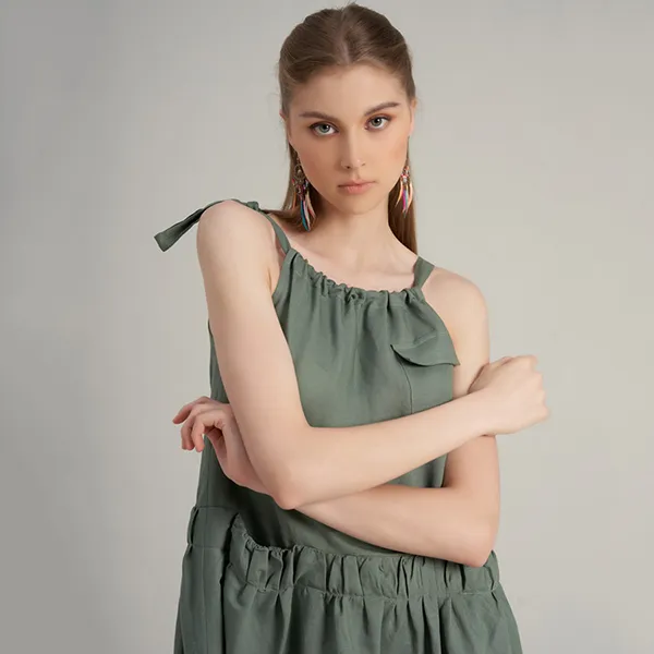 Váy Linen Nữ F2 Fashion & Freedom Holiday Vibes D364-XR-S-0323 Màu Xanh Rêu Size S