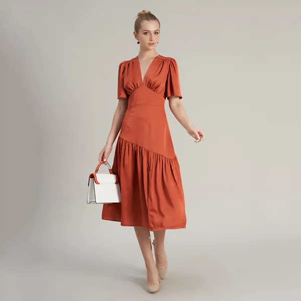 Váy Lụa Nữ F2 Fashion & Freedom Hello New Day D596-C-S-0323 Màu Cam Gạch Size S