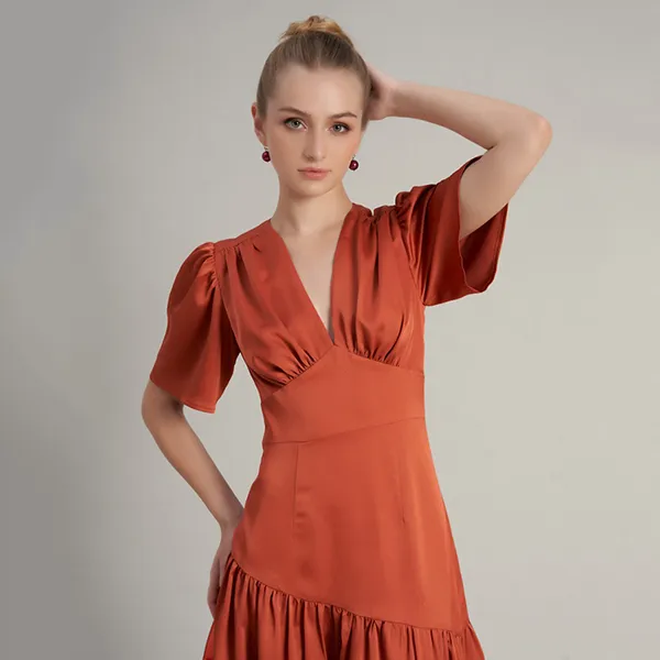 Váy Lụa Nữ F2 Fashion & Freedom Hello New Day D596-C-S-0323 Màu Cam Gạch Size S