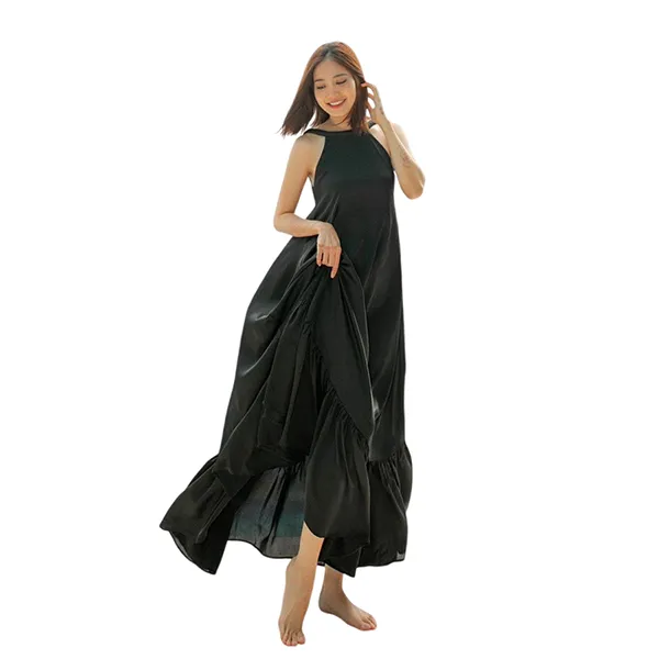 Váy Maxi Nữ F2 Fashion & Freedom De Soleil Black Silk Dress For Women DT-D706-D-S-0423 Màu Đen Size S