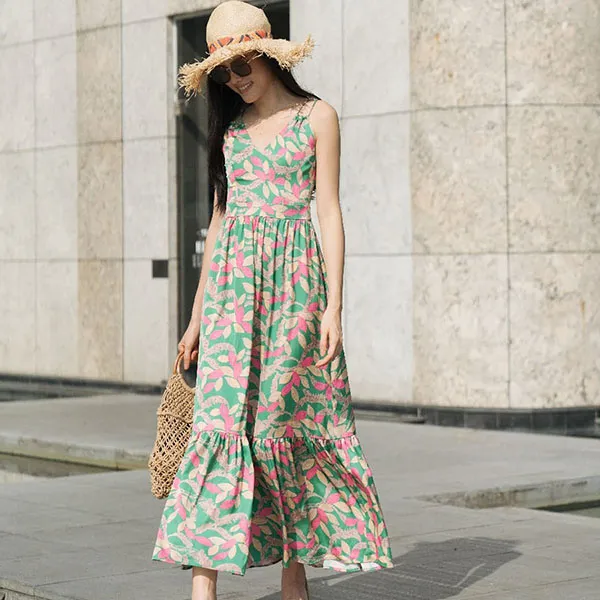 Váy Maxi Nữ F2 Fashion & Freedom Floral D397-HX-S-0320 Màu Xanh Họa Tiết Size S