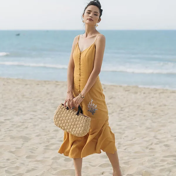 Váy Maxi Nữ F2 Fashion & Freedom Linen After SunSet D439-V-S-0620 Màu Vàng Size S
