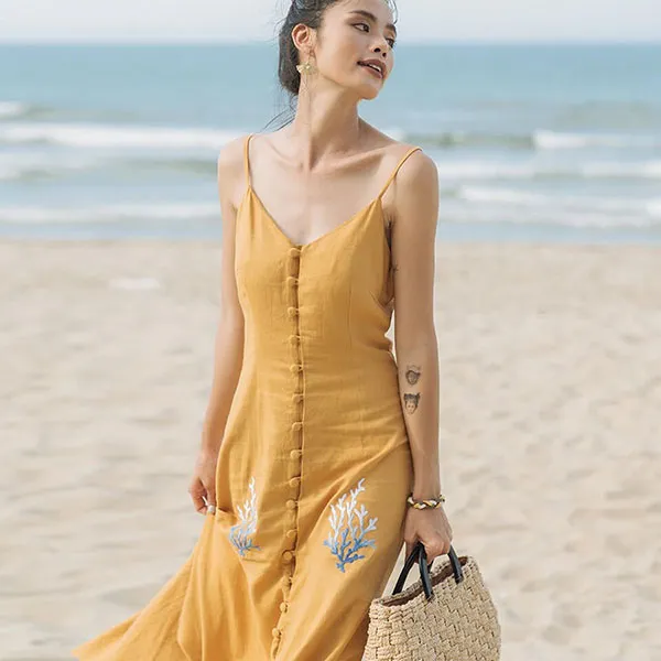 Váy Maxi Nữ F2 Fashion & Freedom Linen After SunSet D439-V-S-0620 Màu Vàng Size S