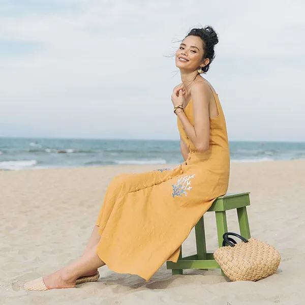 Váy Maxi Nữ F2 Fashion & Freedom Linen After SunSet D439-V-S-0620 Màu Vàng Size S