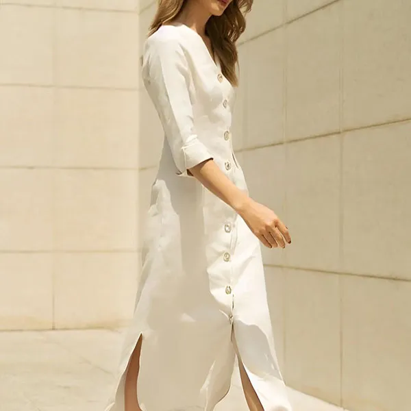 Váy Midi Cổ Tim F2 Fashion & Freedom Linen D379-T-S-0919 Màu Trắng Size S