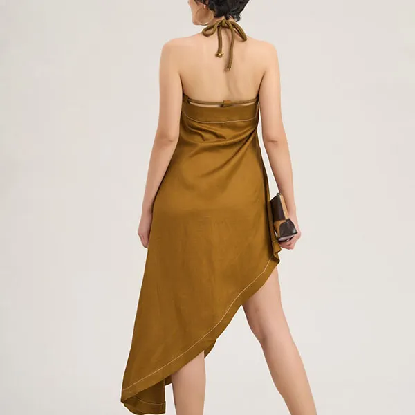 Váy Midi Cổ Yếm F2 Fashion & Freedom Linen Chocolate Fall In Love DT-D677-VN-S-1122 Màu Vàng Nâu Size S