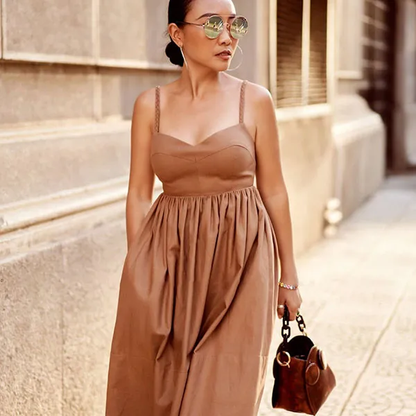Váy Midi Hai Dây F2 Fashion & Freedom Linen Chocolate Fall In Love DT-D649-N-S-1122 Màu Nâu Size S