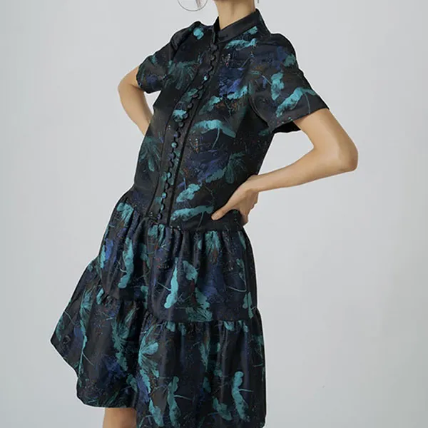 Váy Midi Nữ F2 Fashion & Freedom Gấm Becoming Discover D503-X-S-0521 Màu Xanh Họa Tiết Size S