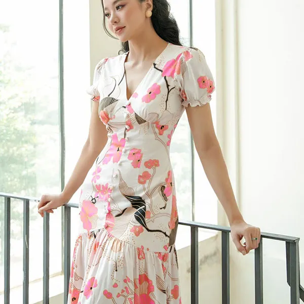 Váy Midi Nữ F2 Fashion & Freedom Pride D452-TC-XXL-0720 Màu Trắng Hồng Size XXL