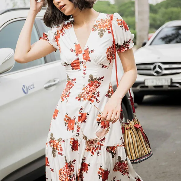 Váy Midi Nữ F2 Fashion & Freedom Pride D452-TD-S-0720 Màu Trắng Đỏ Size S