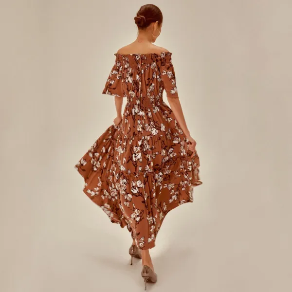 Váy Nữ F2 Fashion & Freedom Fly Sky Silk Dress D512-NH-S-0721 Màu Nâu Hoa Size S