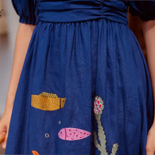 Váy Nữ F2 Fashion & Freedom Linen Autumn Charm D635-X-S-0822 Màu Xanh Size S
