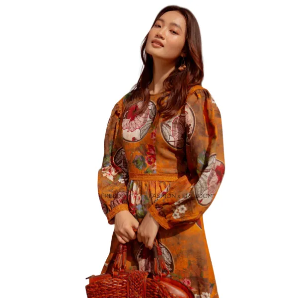 Váy Nữ F2 Fashion & Freedom Linen Autumn Charm D645-VN-S-0822 Màu Vàng Nâu Size S