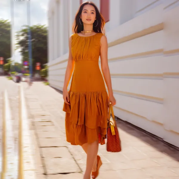 Váy Nữ F2 Fashion & Freedom Linen Autumn Charm D647-VN-S-0822 Màu Vàng Nghệ Size S