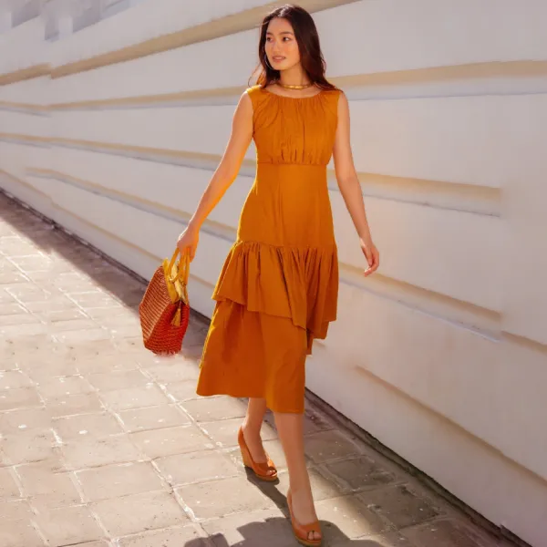 Váy Nữ F2 Fashion & Freedom Linen Autumn Charm D647-VN-S-0822 Màu Vàng Nghệ Size S