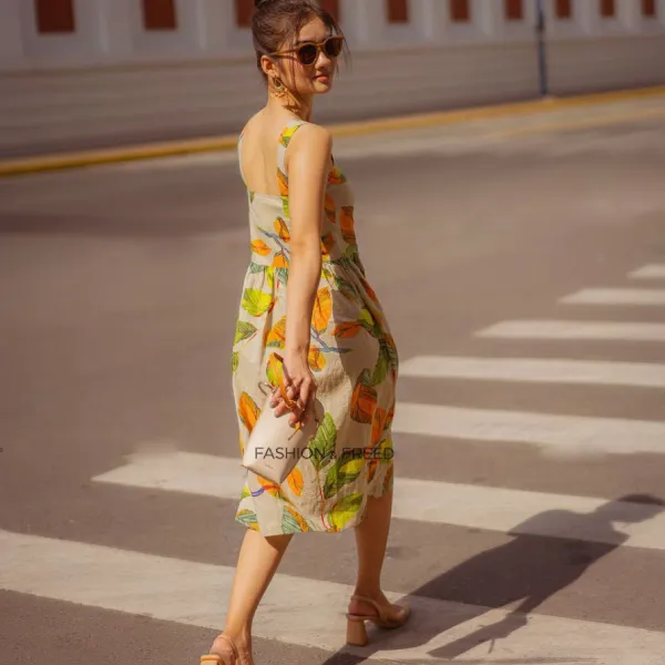 Váy Nữ F2 Fashion & Freedom Linen Fall Muse D340-CX-S-0822 Màu Cam Xanh Size S