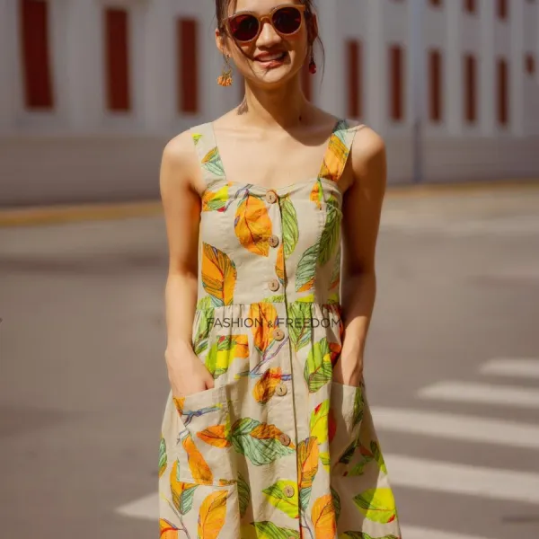 Váy Nữ F2 Fashion & Freedom Linen Fall Muse D340-CX-S-0822 Màu Cam Xanh Size S