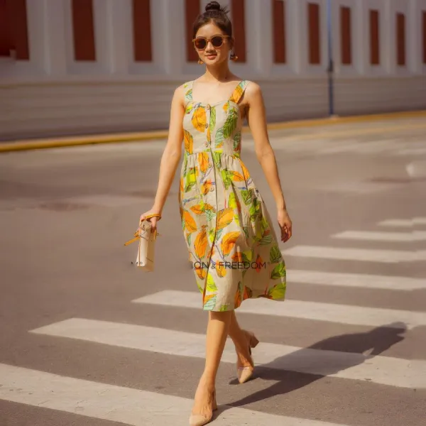 Váy Nữ F2 Fashion & Freedom Linen Fall Muse D340-CX-S-0822 Màu Cam Xanh Size S