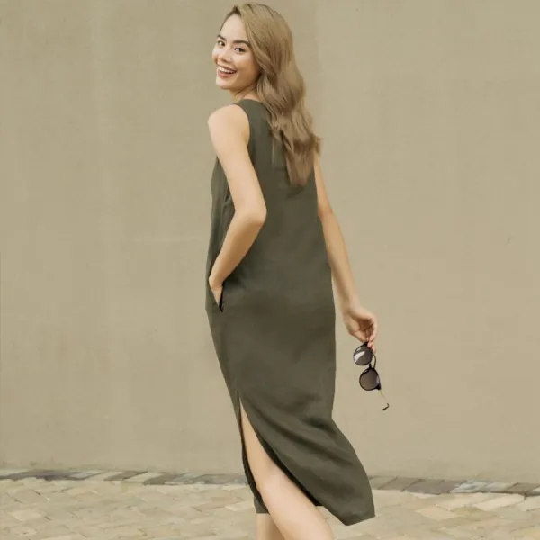 Váy Nữ F2 Fashion & Freedom Linen Stay Classy D316-XR-S-0919 Màu Xanh Rêu Size S