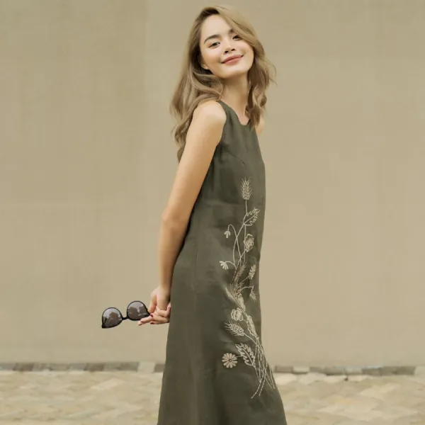 Váy Nữ F2 Fashion & Freedom Linen Stay Classy D316-XR-S-0919 Màu Xanh Rêu Size S