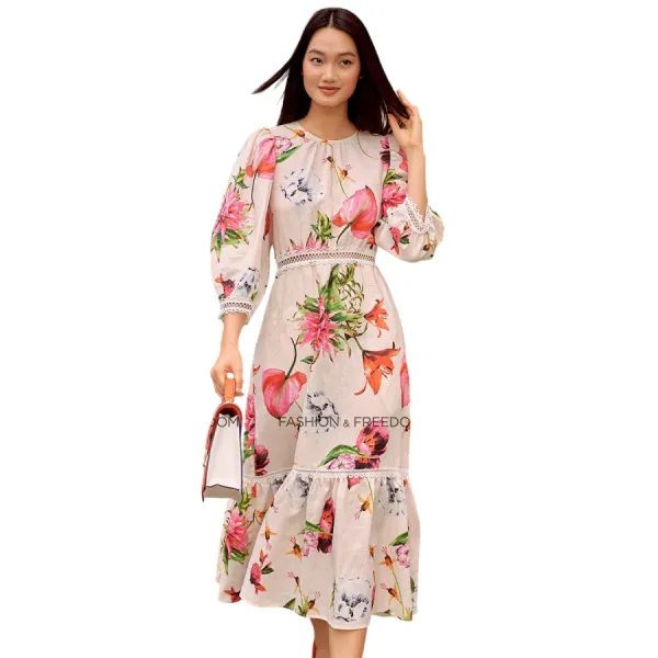 Váy Nữ F2 Fashion & Freedom Linen Summer Muse D620-TH-S-0622 Màu Trắng Hoa Size S