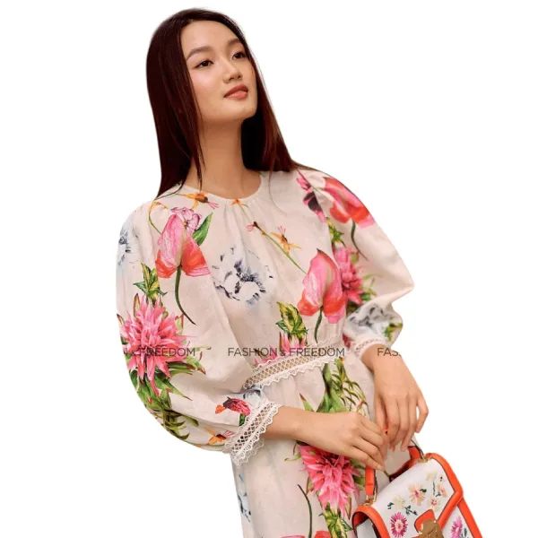 Váy Nữ F2 Fashion & Freedom Linen Summer Muse D620-TH-S-0622 Màu Trắng Hoa Size S