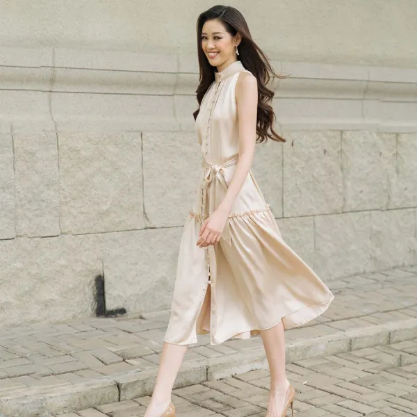 Váy Nữ F2 Fashion & Freedom Radiant May Silk Dress D416-N-S-0520 Màu Nude Size S