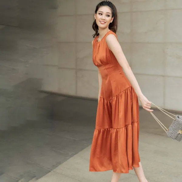 Váy Nữ F2 Fashion & Freedom Radiant May Silk Dress D419-C-S-0520 Màu Cam Size S