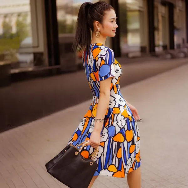Váy Nữ F2 Fashion & Freedom Silk Viscose Fall Muse D642-XC-S-0822 Màu Xanh Cam Size S