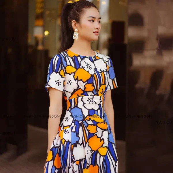 Váy Nữ F2 Fashion & Freedom Silk Viscose Fall Muse D642-XC-S-0822 Màu Xanh Cam Size S