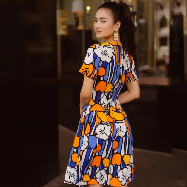 Váy Nữ F2 Fashion & Freedom Silk Viscose Fall Muse D642-XC-S-0822 Màu Xanh Cam Size S