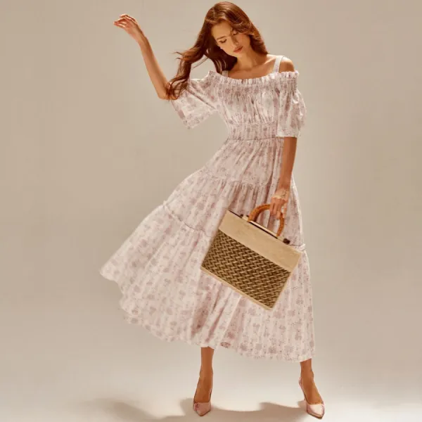 Váy Nữ F2 Fashion & Freedom White Linen Dress With Pink Fly Sly Pattern D534-H-S-0721 Màu Trắng Hồng Size S