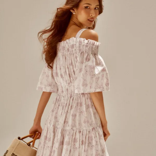 Váy Nữ F2 Fashion & Freedom White Linen Dress With Pink Fly Sly Pattern D534-H-S-0721 Màu Trắng Hồng Size S