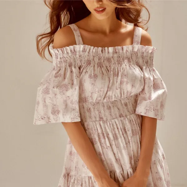 Váy Nữ F2 Fashion & Freedom White Linen Dress With Pink Fly Sly Pattern D534-H-S-0721 Màu Trắng Hồng Size S