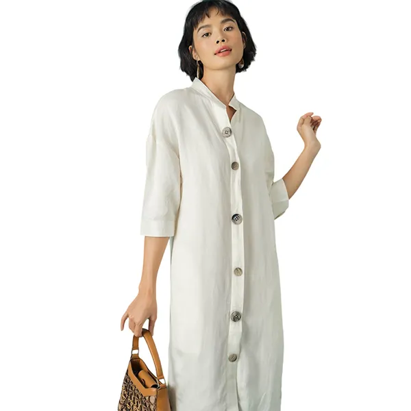 Váy Sơ Mi Nữ F2 Fashion & Freedom Become Discover White Linen Dress D500-T-S-0321 Màu Trắng Size S