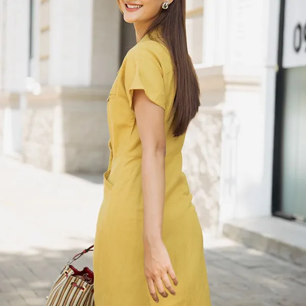 Váy Sơ Mi Nữ F2 Fashion & Freedom Contemporary Dance Yellow Linen Dress D492-V-S-1220 Màu Vàng Size S
