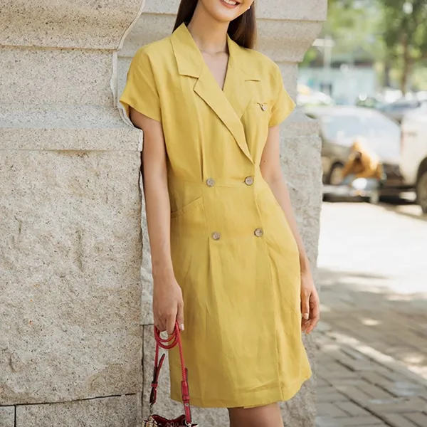Váy Sơ Mi Nữ F2 Fashion & Freedom Contemporary Dance Yellow Linen Dress D492-V-S-1220 Màu Vàng Size S