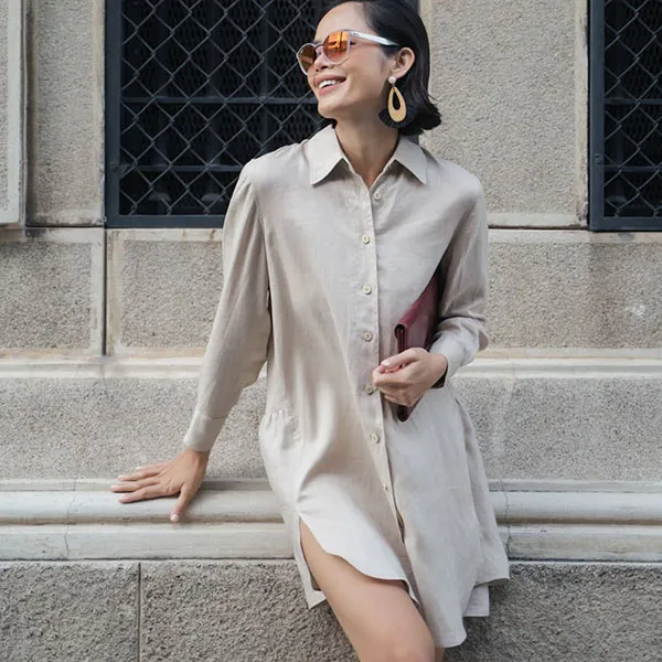 Váy Sơ Mi Nữ F2 Fashion & Freedom Linen Becoming Unveil D522-K-S-0521 Màu Kem Size S